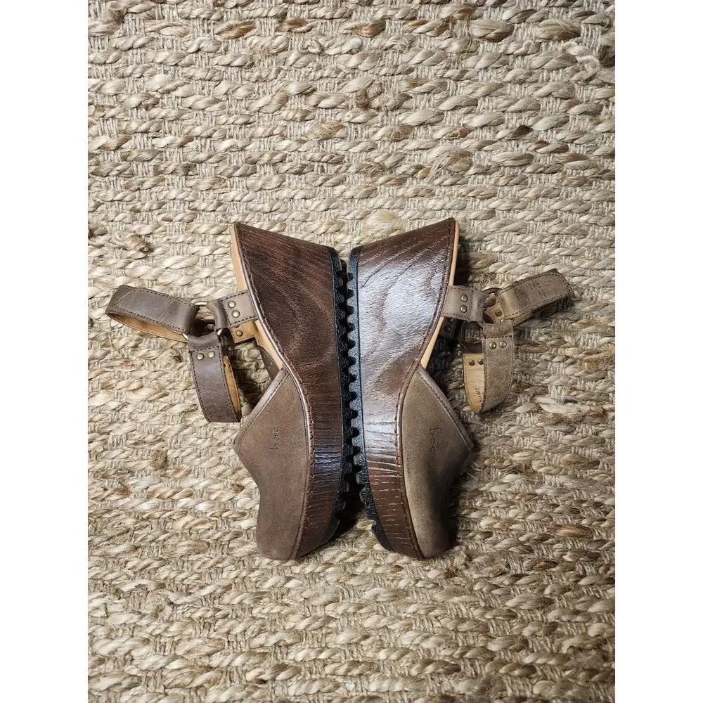 B.O.C. Rina Brown Suede Leather Platform Wedge Sandals Boho Women's Size 9 M